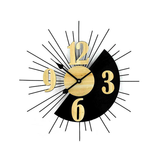 OROLOGIO DA PARETE A FORMA DI SOLE IN METALLO INSERTI IN LEGNO COLORE NERO 60HX4 CM