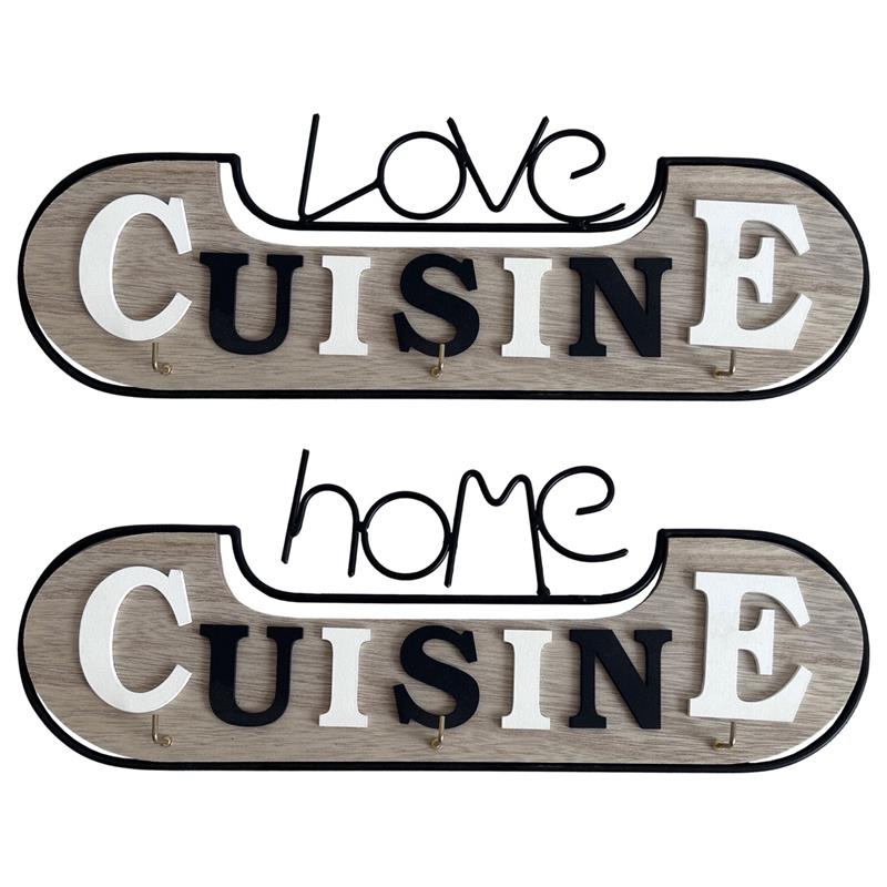 MA MAISON DECORAZIONE DA PARETE 32X14 CM CON GANCI STILE MODERNO SCRITTE SIMPATICHE ASSORTITE IN LEGNO E METALLO