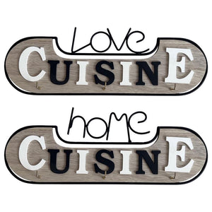 MA MAISON DECORAZIONE DA PARETE 32X14 CM CON GANCI STILE MODERNO SCRITTE SIMPATICHE ASSORTITE IN LEGNO E METALLO