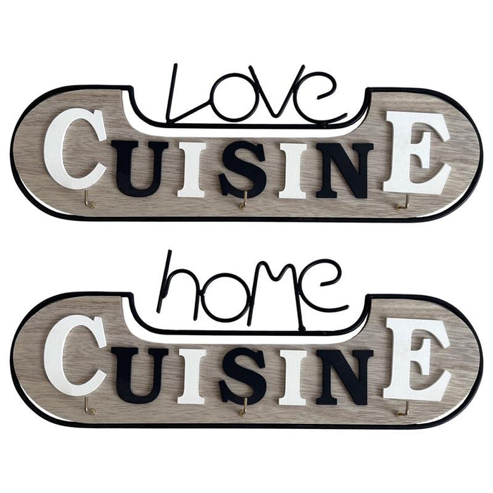 MA MAISON DECORAZIONE DA PARETE 32X14 CM CON GANCI STILE MODERNO SCRITTE SIMPATICHE ASSORTITE IN LEGNO E METALLO