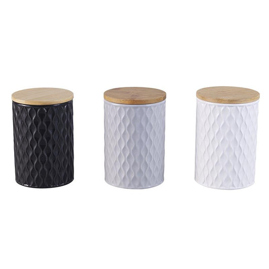 MA MAISON 1 BARATTOLO 10X15H CM CON COPERCHIO IN BAMBOO LAVORATO EFFETTO PRISM IN COLORI ASSORTITI