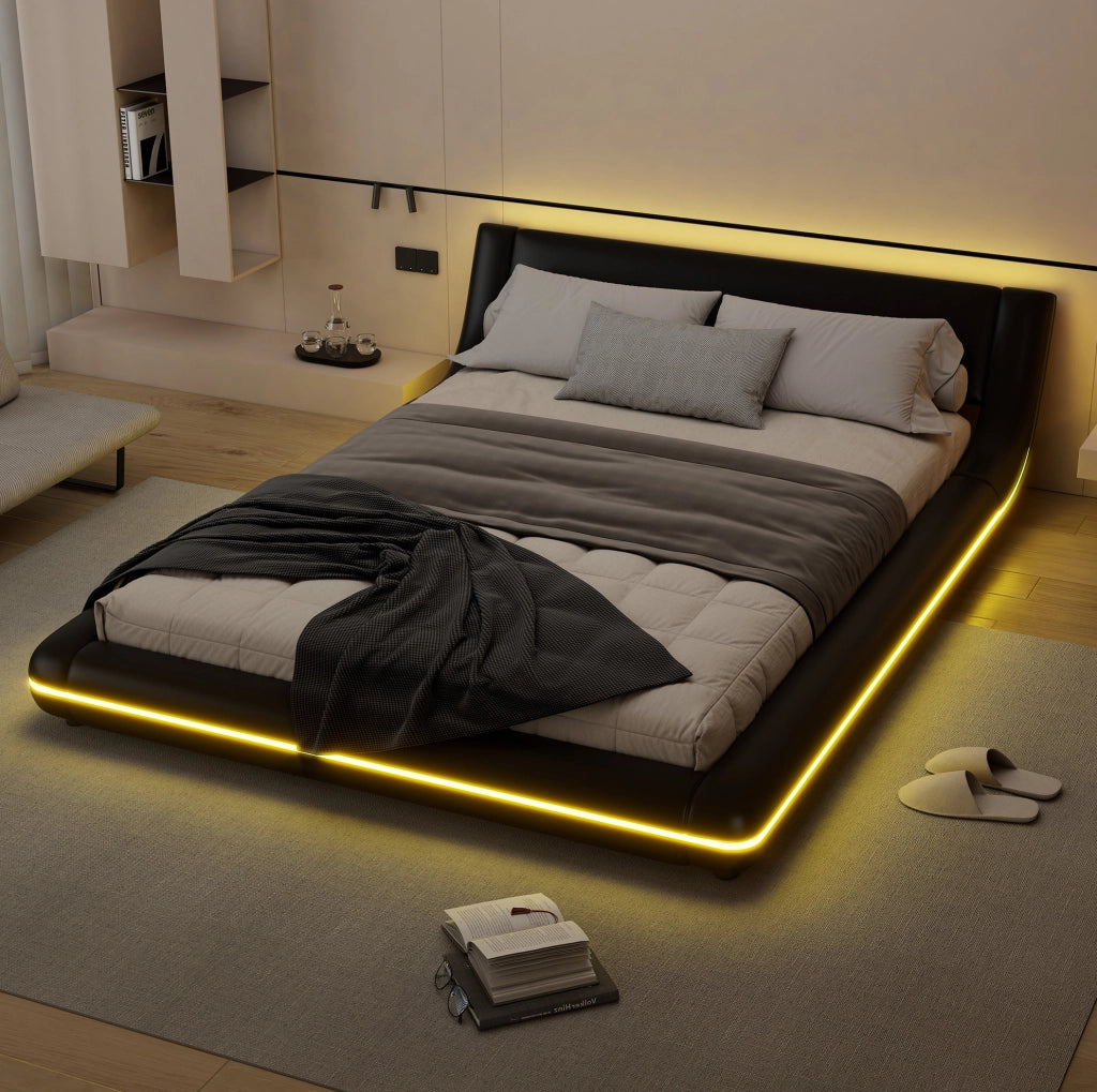 Letto basso 140x200 cm in PU con LED perimetrali