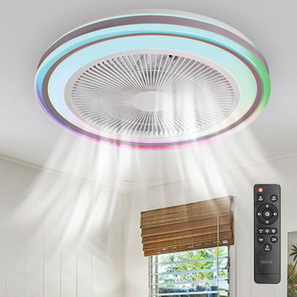 Ventilatore Soffitto LED 80W con Telecomando Timer Luce RGB 3 Velocità Silenzioso