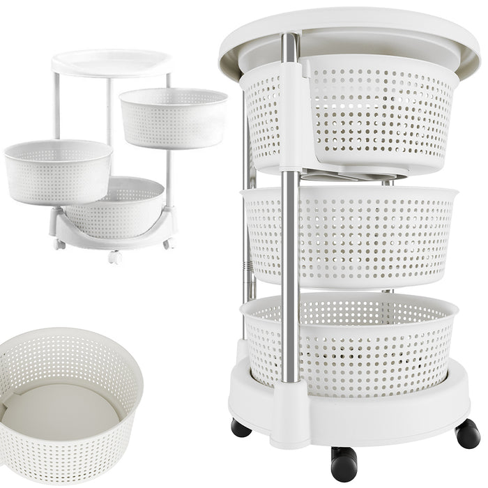 Carrello Cucina Salvaspazio 3 Ripiani Acciaio e PP 4 Ruote Compatto Bianco