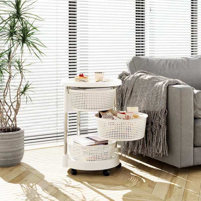 Carrello Cucina Salvaspazio 3 Ripiani Acciaio e PP 4 Ruote Compatto Bianco