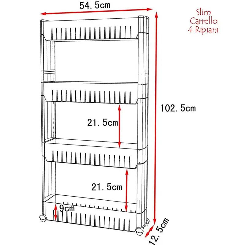 Carrellino Cucina Bagno Slim Salvaspazio 54.5x12.5 H 102.5cm Carrellino Porta Tutto