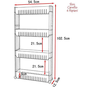 Carrellino Cucina Bagno Slim Salvaspazio 54.5x12.5 H 102.5cm Carrellino Porta Tutto