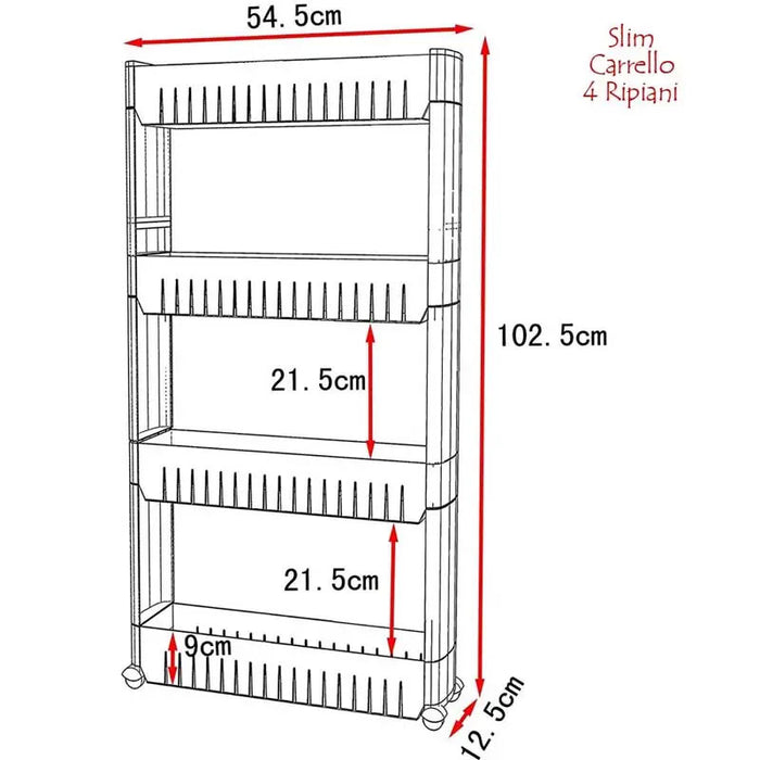 Carrellino Cucina Bagno Slim Salvaspazio 54.5x12.5 H 102.5cm Carrellino Porta Tutto