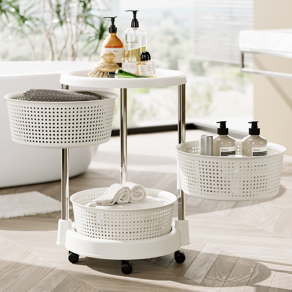 Carrello Cucina Salvaspazio 3 Ripiani Acciaio e PP 4 Ruote Compatto Bianco