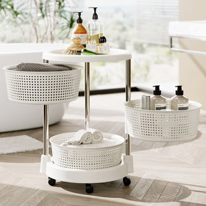 Carrello Cucina Salvaspazio 3 Ripiani Acciaio e PP 4 Ruote Compatto Bianco