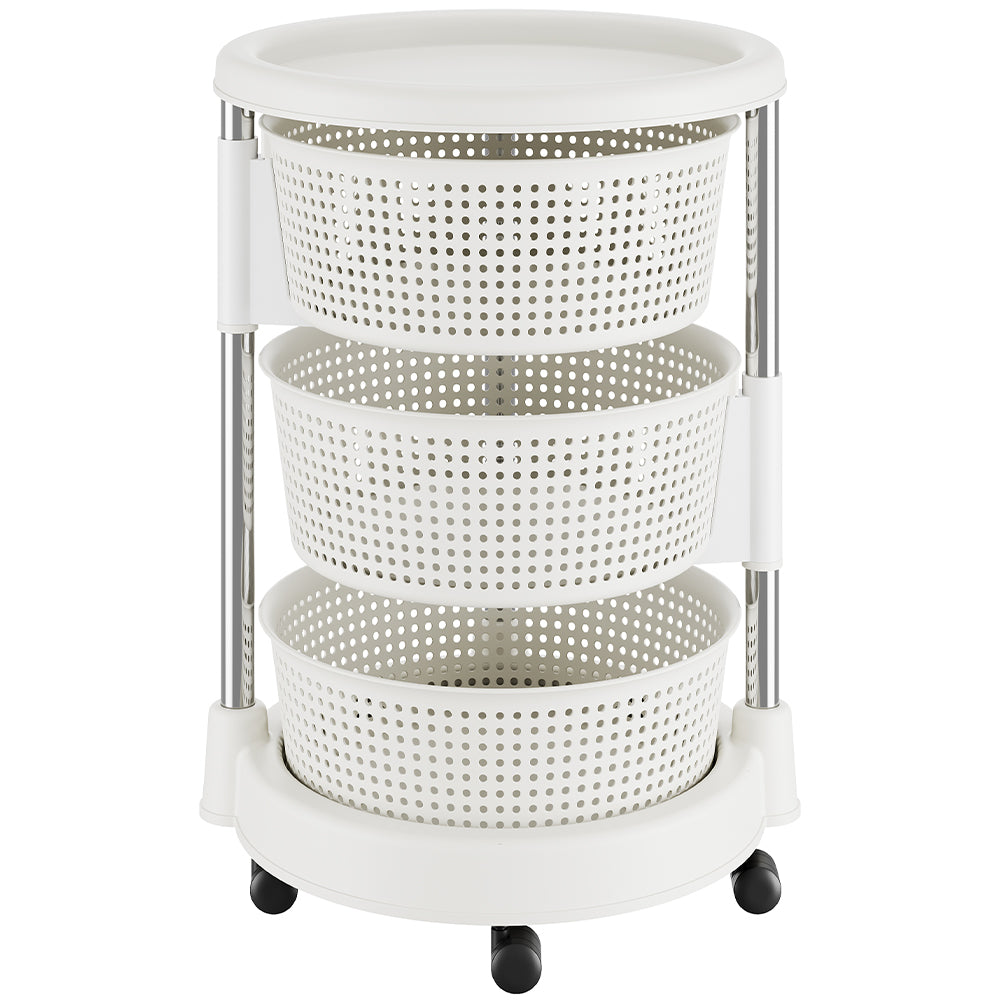 Carrello Cucina Salvaspazio 3 Ripiani Acciaio e PP 4 Ruote Compatto Bianco