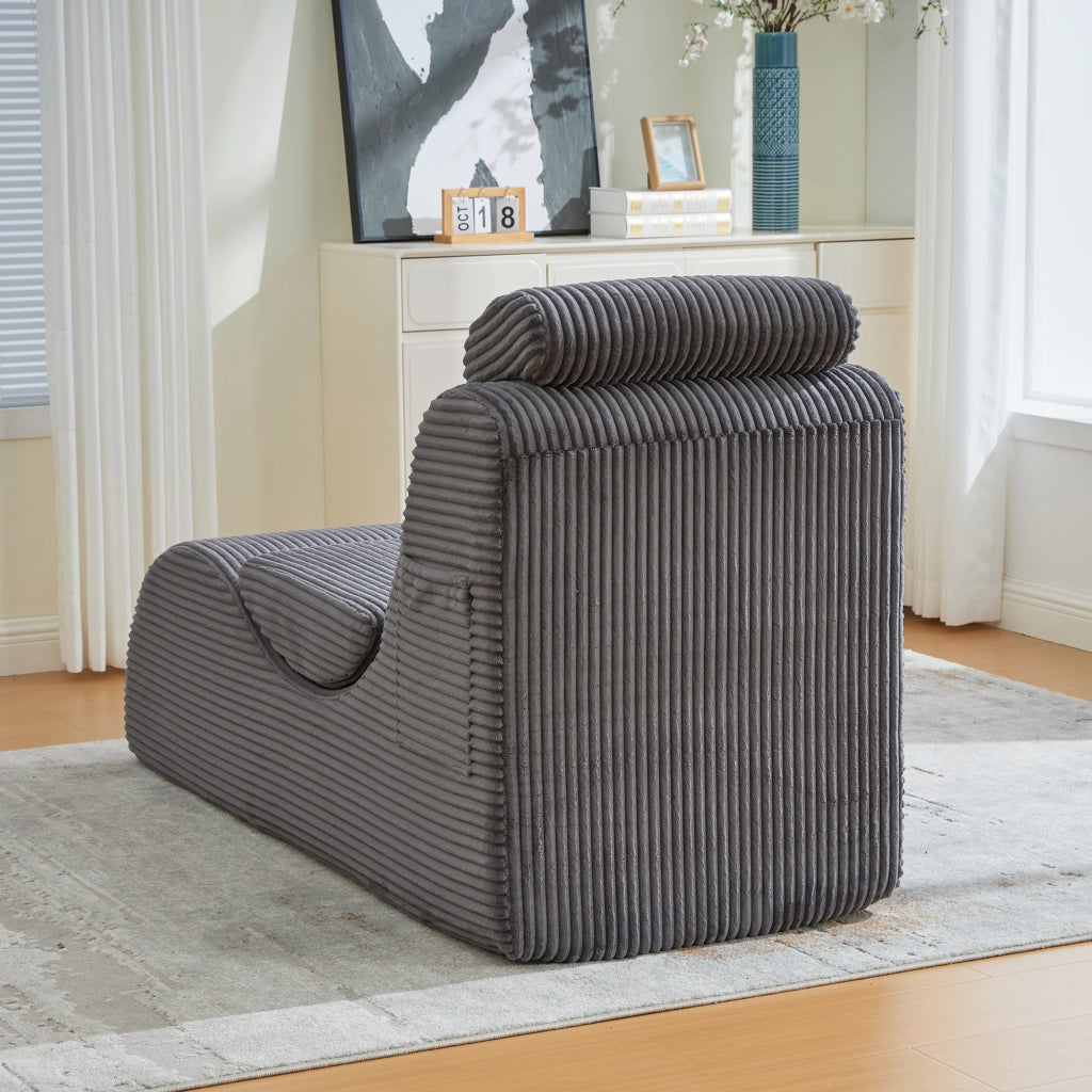 Poltrona Relax con Tasca Laterale e Cuscini Rimovibili in Velluto a Coste Grigio Scuro 160 × 66 × 90 cm