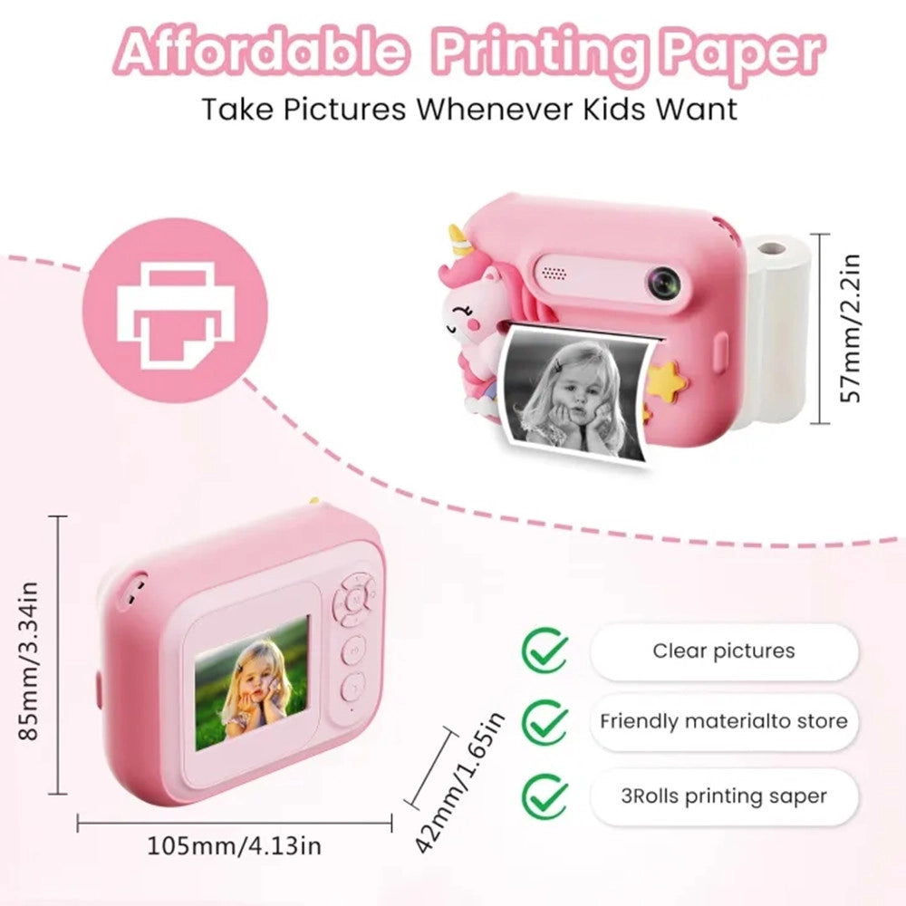 Trade Shop - Mini Macchina Fotografica Portatile Design Unicorno Multifunzionale A Batteria Per Bambini -