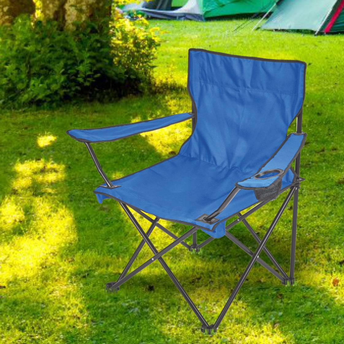 2pz Sedia Campeggio Portatile Pieghevole Telo Oxford Sacca con Maniglia H90cm Blu