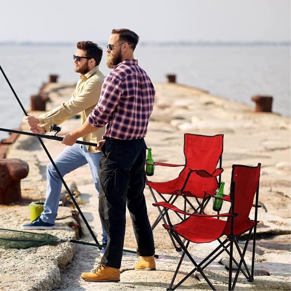 2pz Sedia Campeggio Portatile Pieghevole Telo Oxford Sacca con Maniglia H90cm Rosso