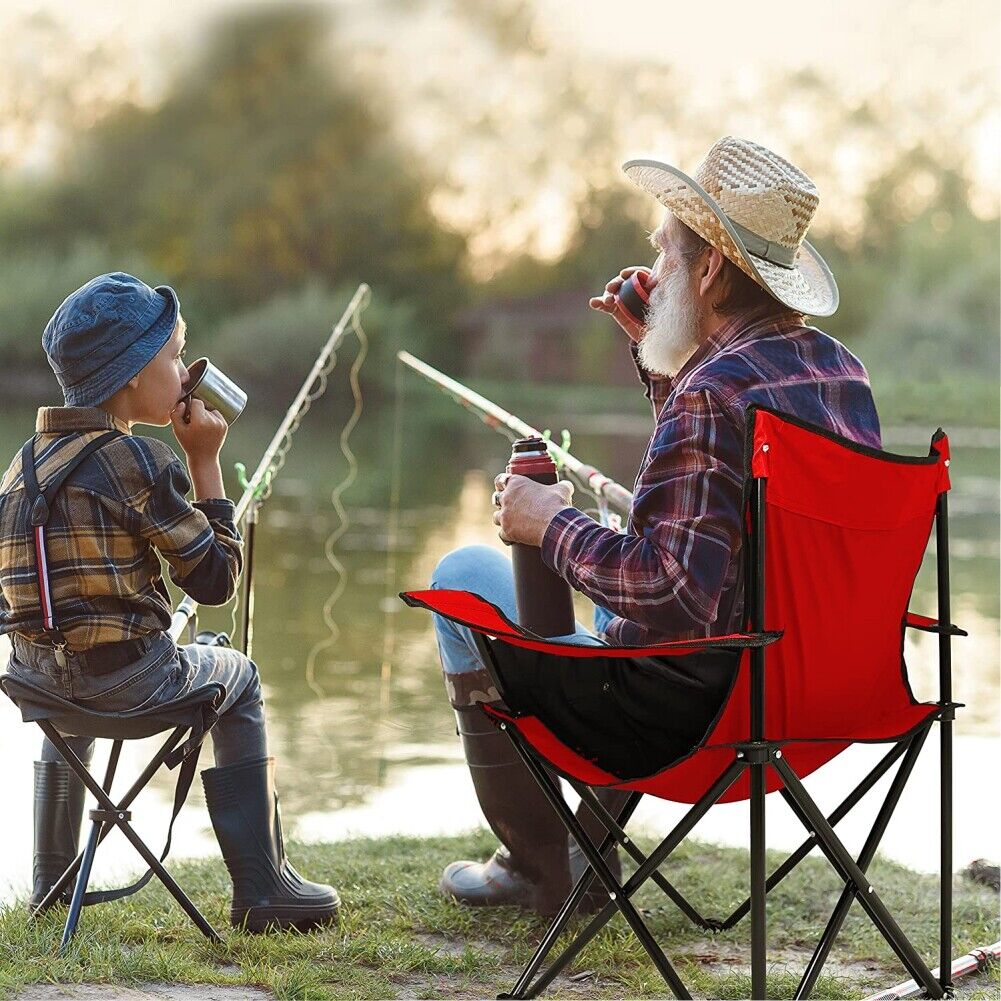 2pz Sedia Campeggio Portatile Pieghevole Telo Oxford Sacca con Maniglia H90cm Rosso