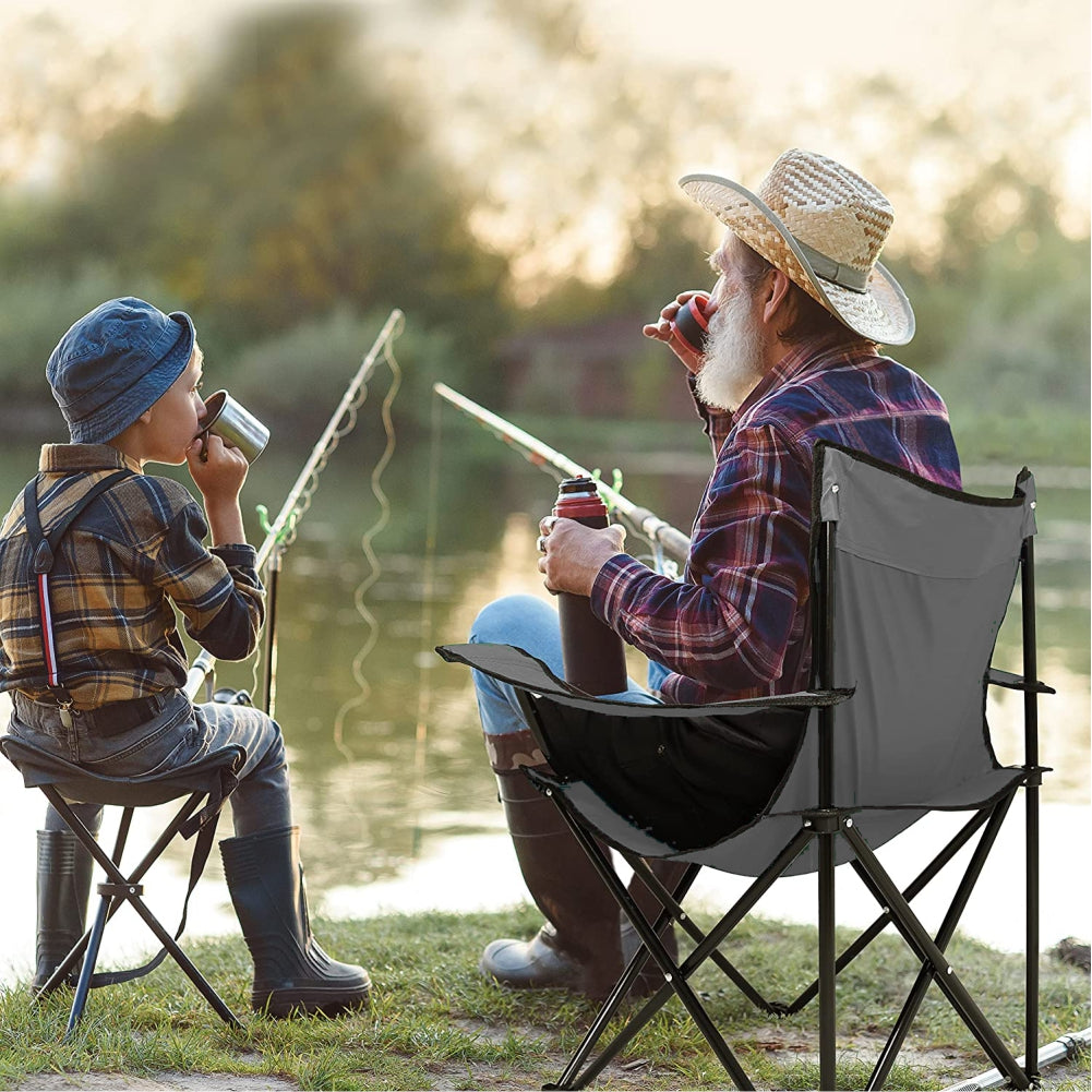 2pz Sedia Campeggio Portatile Pieghevole Telo Oxford Sacca con Maniglia H90cm Beige