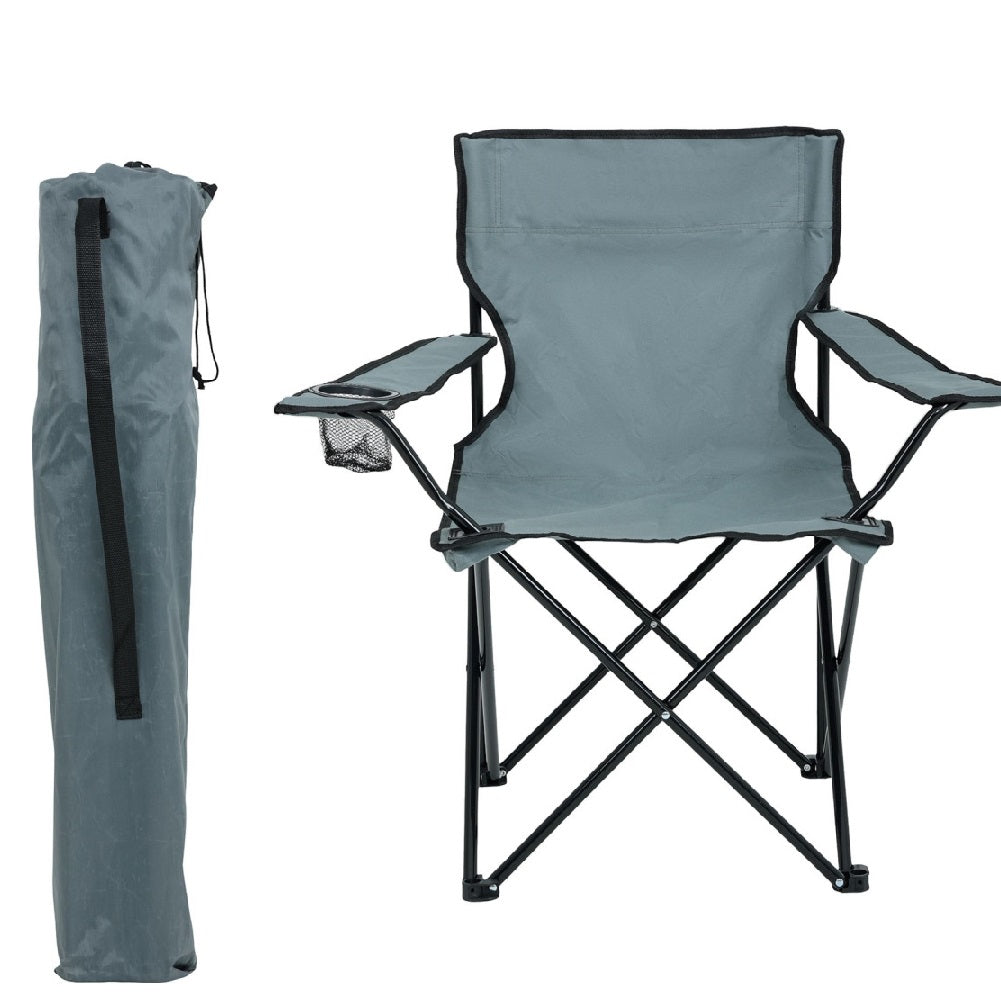 2pz Sedia Campeggio Portatile Pieghevole Telo Oxford Sacca con Maniglia H90cm Grigio