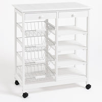 Carrello in Legno Bianco Multiuso con 4 Ruote Piroettanti Carrellino Salvaspazio