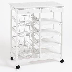 Carrello in Legno Bianco Multiuso con 4 Ruote Piroettanti Carrellino Salvaspazio