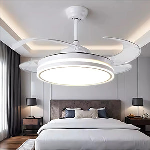 Ventilatore da Soffitto 4 Pale Richiudibili Plafoniera LED 60W Telecomando 110 cm