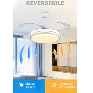 Ventilatore da Soffitto 4 Pale Richiudibili Plafoniera LED 60W Telecomando 110 cm