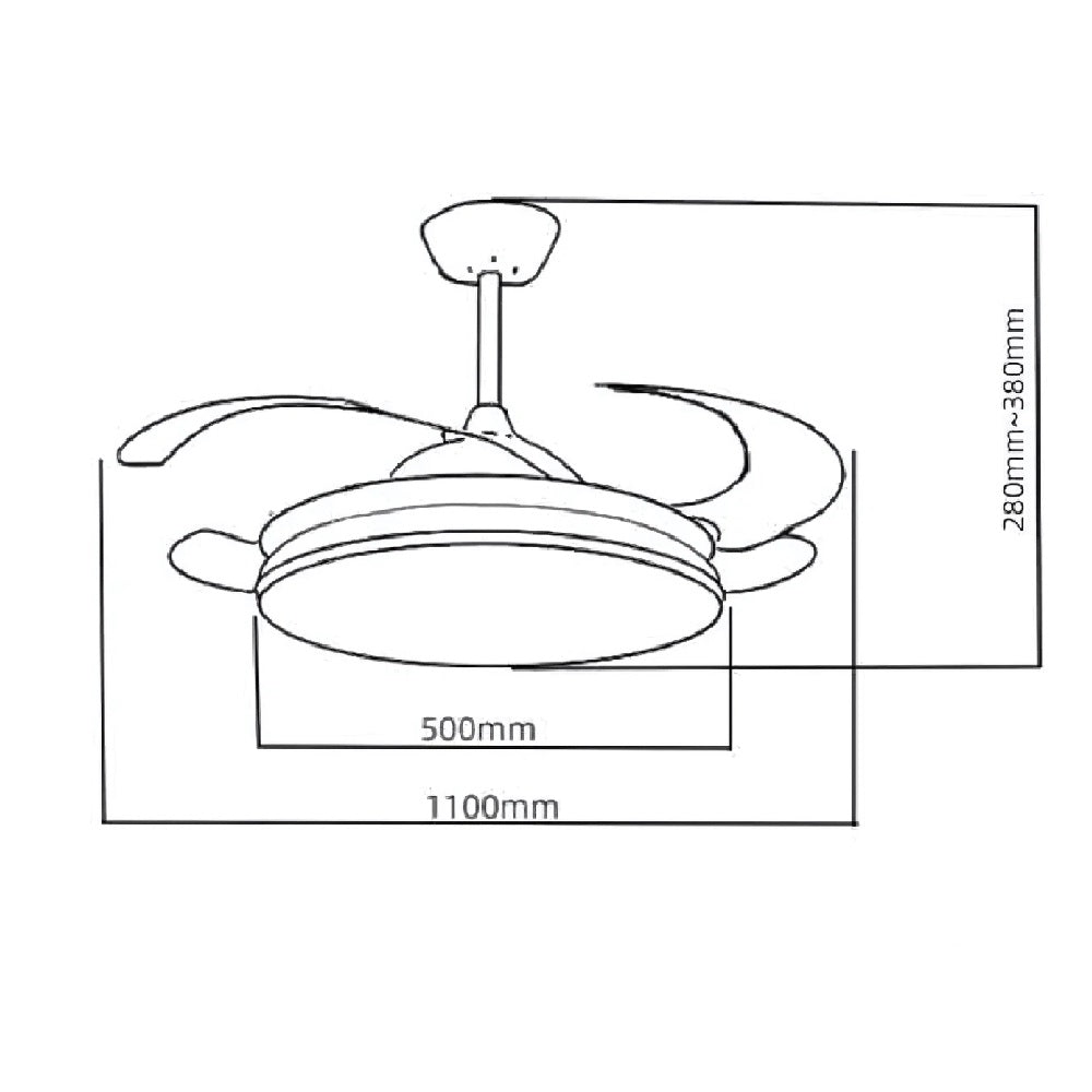 Ventilatore da Soffitto 4 Pale Richiudibili Plafoniera LED 60W Telecomando 110 cm