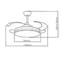 Ventilatore da Soffitto 4 Pale Richiudibili Plafoniera LED 60W Telecomando 110 cm