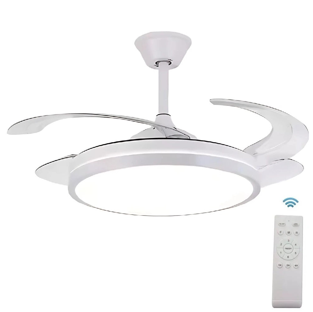 Ventilatore da Soffitto 4 Pale Richiudibili Plafoniera LED 60W Telecomando 110 cm