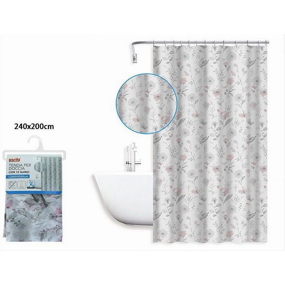 Trade Shop - Tenda Per Doccia Vasca Da Bagno Design Primaverile 240x200cm Con 12 Anelli 87596 -