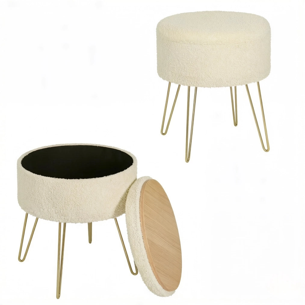 Pouf contenitore 39x39x44 cm con vassoio in MDF beige