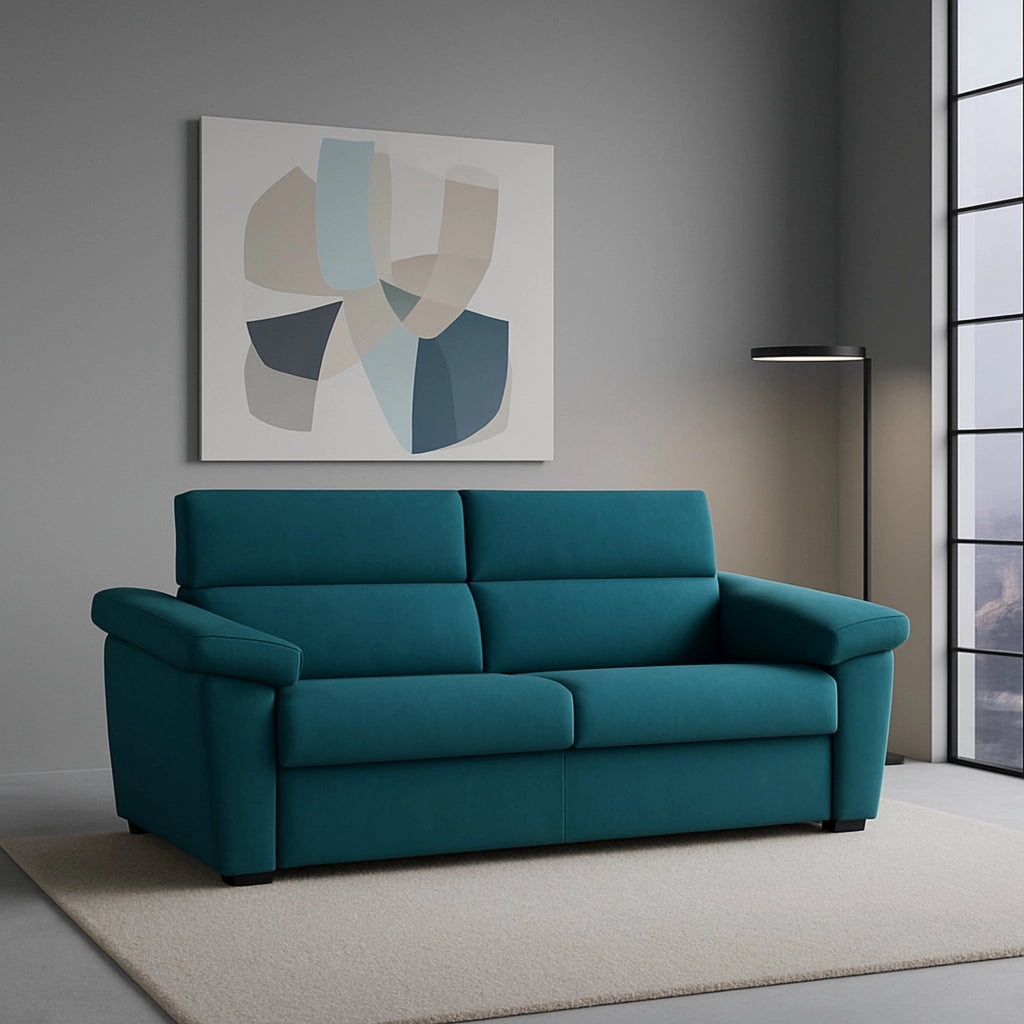 Contrada, Divano Letto 2 Posti Sfoderabile Made in Italy, 205x95 cm Azzurro