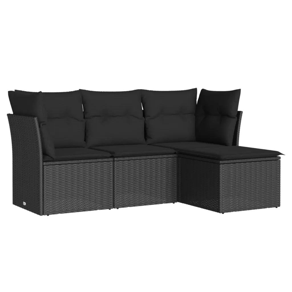 Set Divani da Giardino 4 pz con Cuscini Nero in Polyrattan 3249374