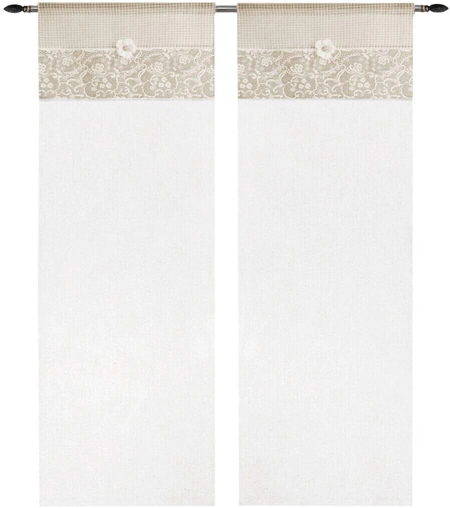 Tende Coppia Finestra Porta Interno 60x150 cm Tessuto Shabby Chic Margherita Tortora