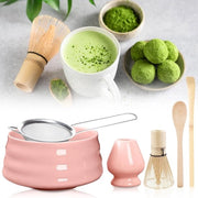 Set di Spazzole Matcha - 6 pezzi - Spazzola Matcha - Arrivo - Cucchiaio - Setaccio - Supporto Spazzola - Ceramico - Set di Tè Giapponese per Amanti del Tè - Rosa
