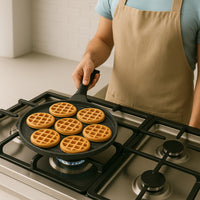 Padella 7 Mini Waffle da 8cm Antiaderente Colazione Brunch Dessert Piastra 26cm