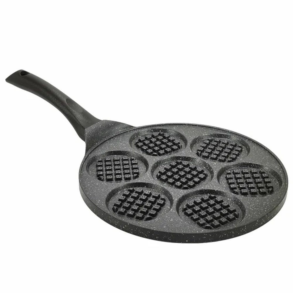 Padella 7 Mini Waffle da 8cm Antiaderente Colazione Brunch Dessert Piastra 26cm