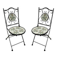 SET PER ESTERNO GIARDINO 2 SEDIE CON INSERTI IN CERAMICA MODELLO "MONTECARLO"