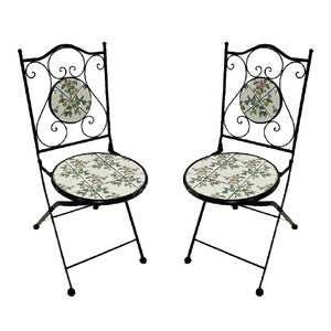 SET PER ESTERNO GIARDINO 2 SEDIE CON INSERTI IN CERAMICA MODELLO "MONTECARLO"