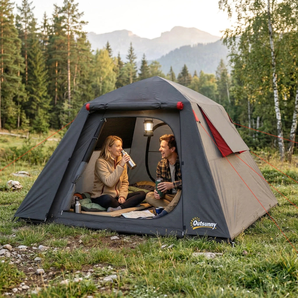 Tenda da Campeggio 2 Persone Impermeabile ¨C zephmum ¨C Grigio Scuro 210x210x150cm