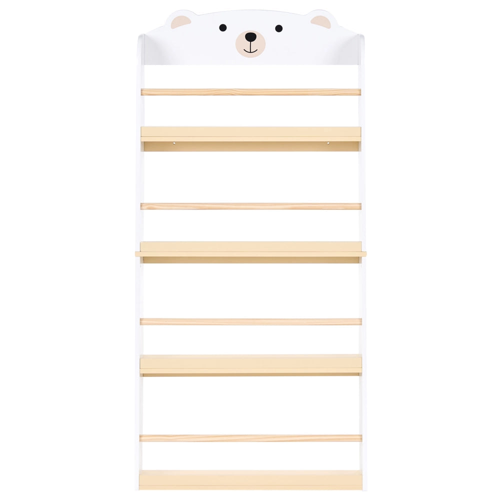 Libreria per Bambini a 4 Livelli in Stile Scandinavo a Tema Animale - Bianco, MDF e Legno di Pino