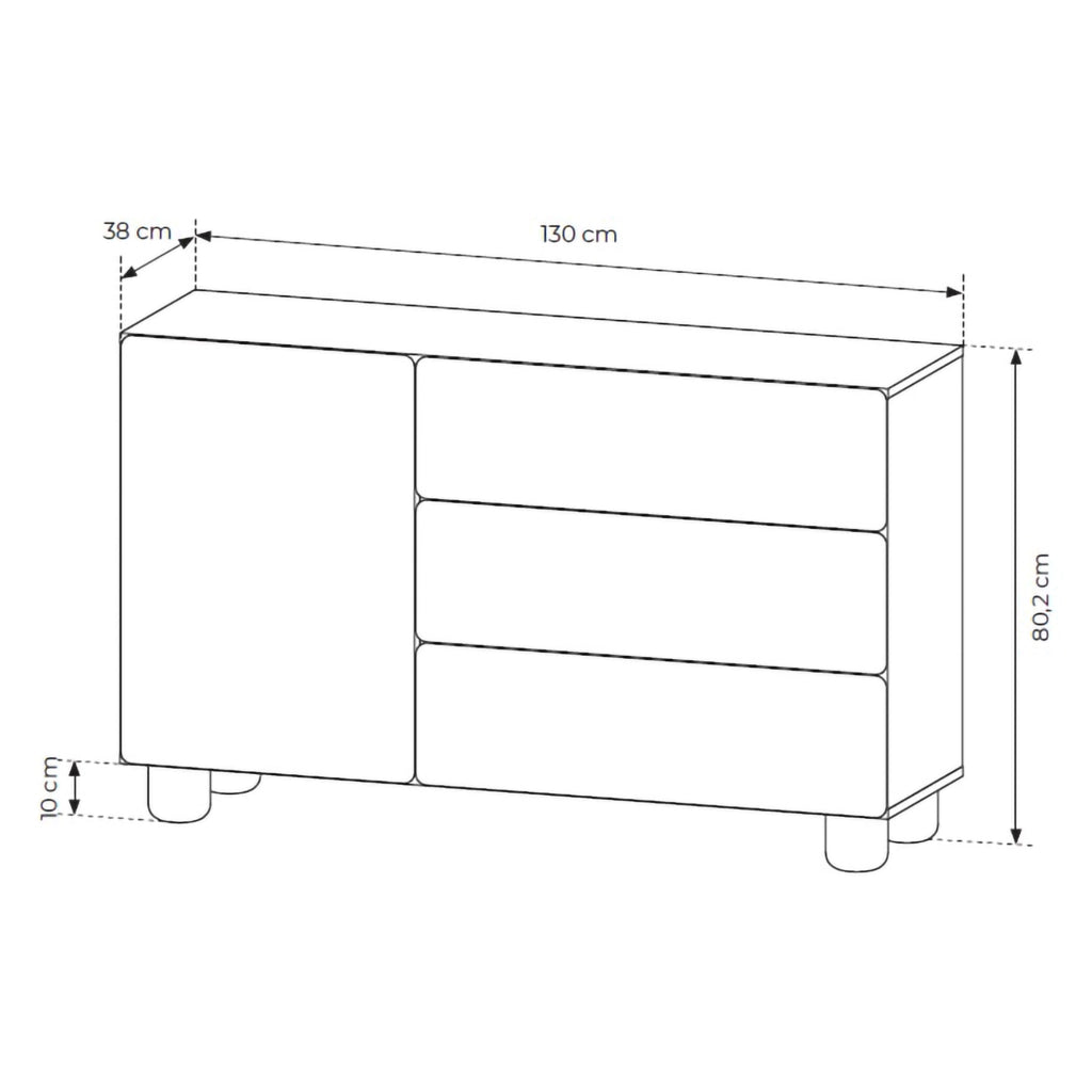 Madia Hanerito, Credenza 3 Cassetti, 130x38x80h cm Marrone Rovere