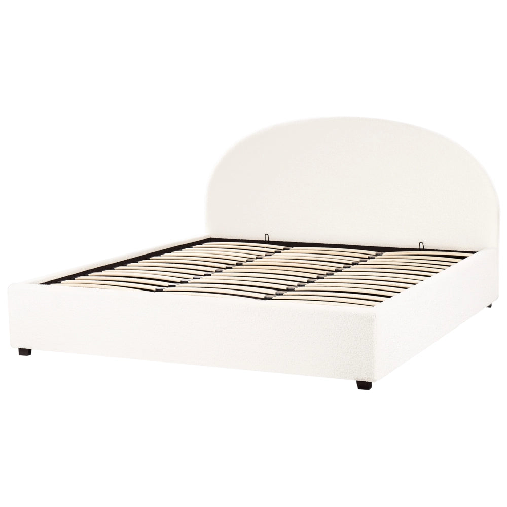 Letto contenitore matrimoniale imbottito tessuto bianco sporco retrò minimalista 180 x 200