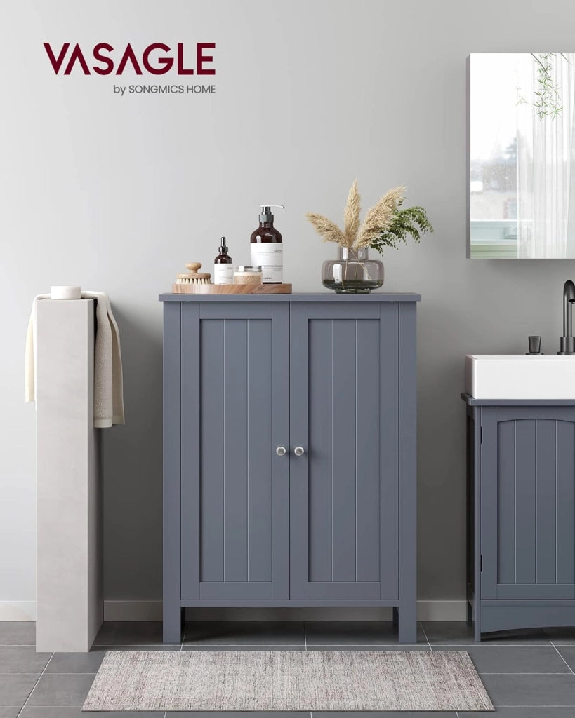 VASAGLE BCB60GY - Mobile da bagno su piedi, armadio con 2 ripiani regolabili, 30 x 60 x 80 cm, colore: Grigio