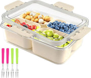 Scatola per Snack a 4 Compartimenti con Coperchio, Scatola per Frutta, Ideale per Ufficio e Bambini