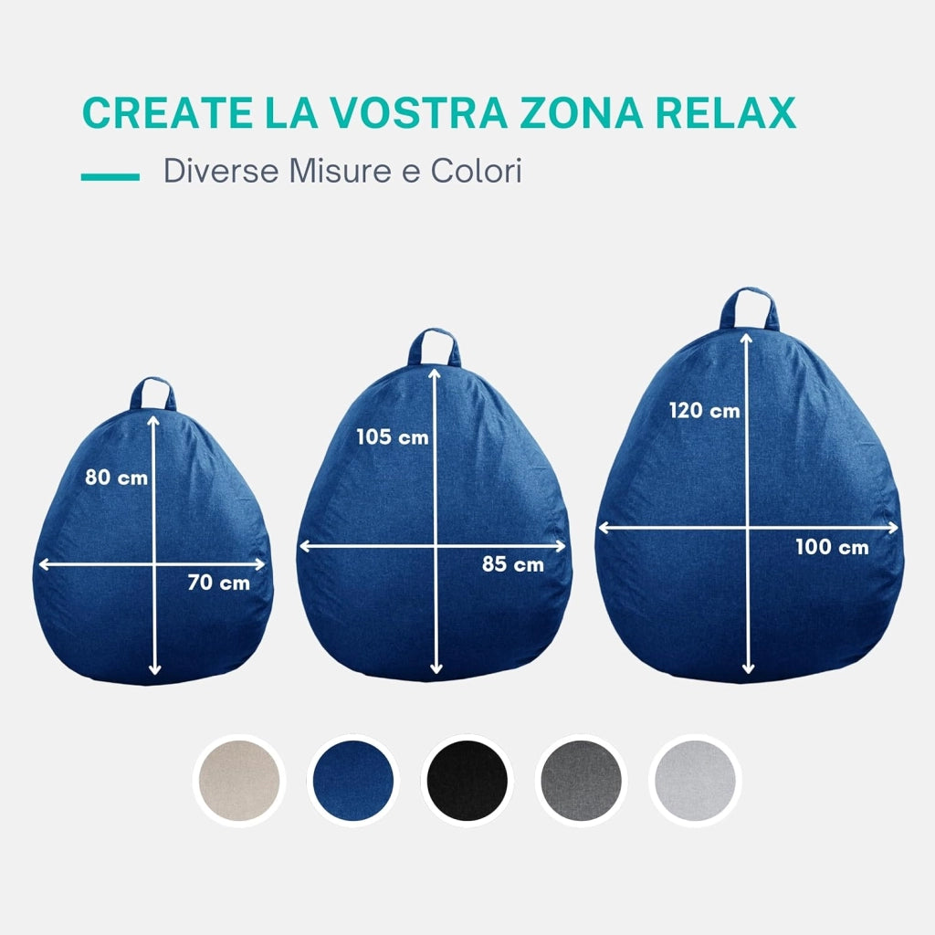Pouf Poltrona Sacco con Imbottitura in Schiuma - Morbido e Confortevole - Fodera Lavabile - Pratico e Facile da Trasportare - Pouf Sacco per Tutta la Famiglia (120x100 cm, Blu)