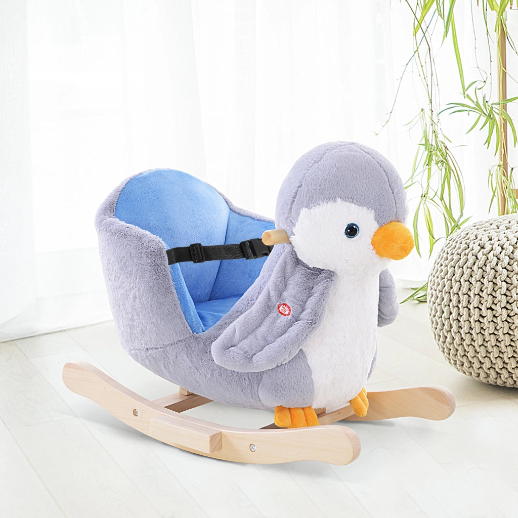 Cavallo a Dondolo a Pinguino in Peluche con 32 Musiche e Cintura di Sicurezza, Et¨¤ 18 Mesi
