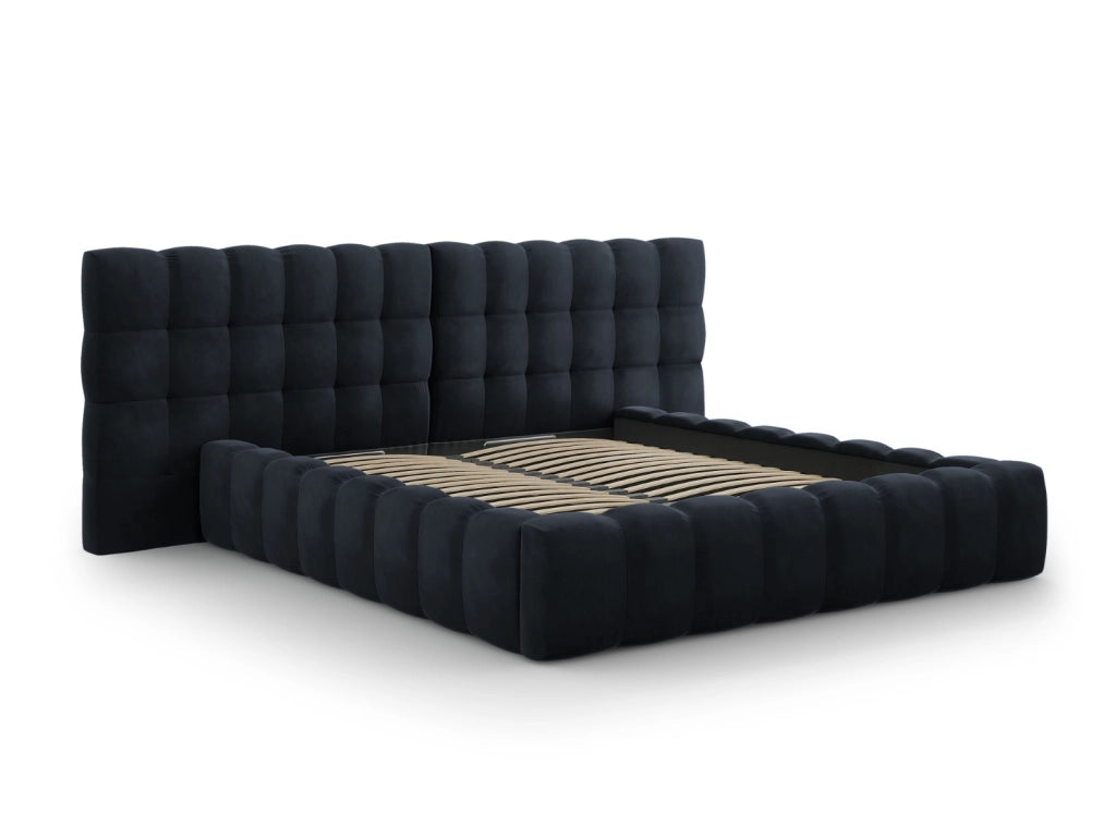 Cosmopolitan Design - Letto a cassettone con testiera doppia "Bali" 200x200cm in velluto blu scuro 