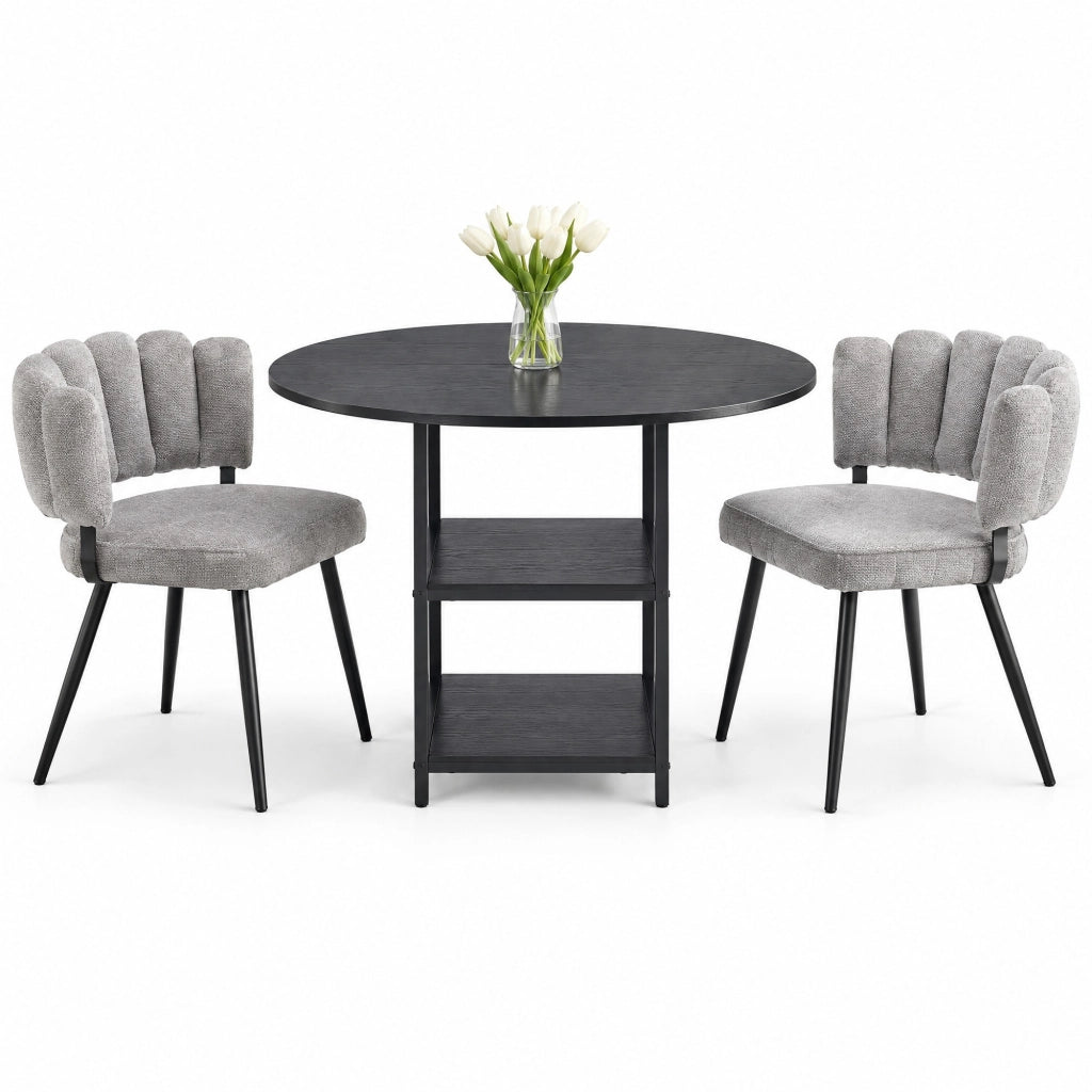 Set tavolo rotondo 107 cm nero e grigio MDF e metallo; 2 ripiani aperti