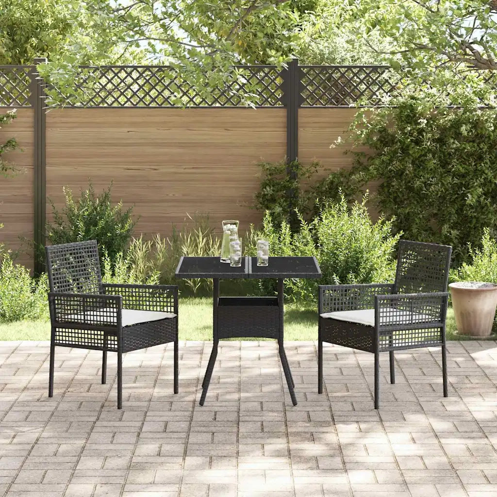 Set da Pranzo per Giardino 3 pz | Set Salotto da Giardino Nero polyrattan